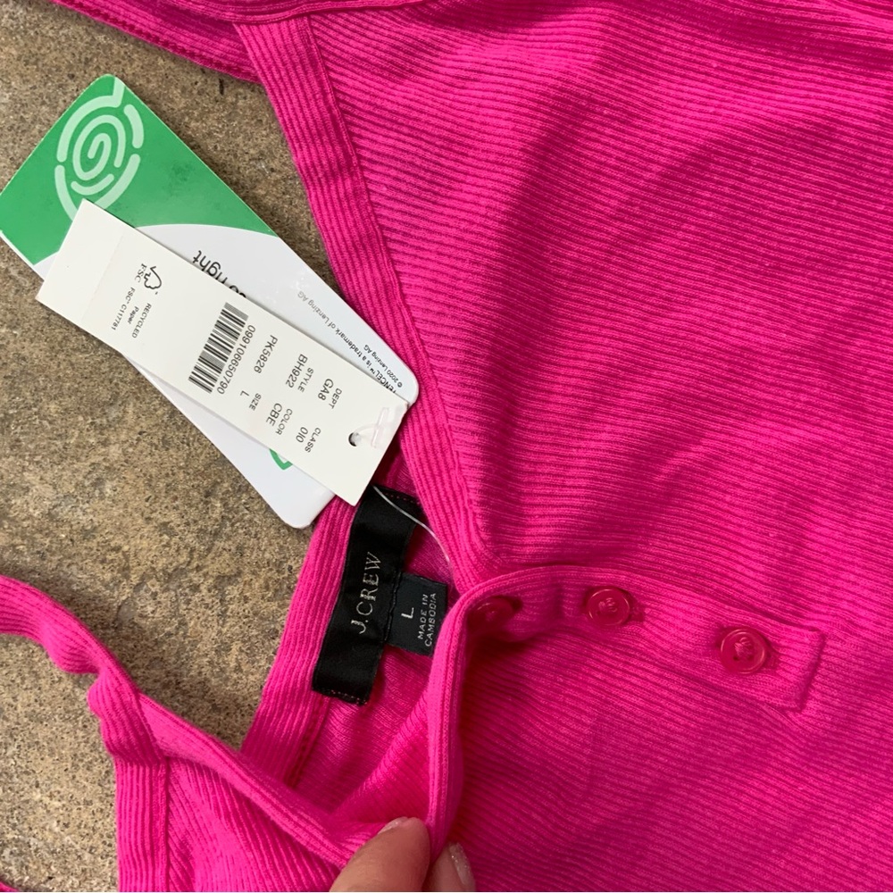J. Crew Bright Fuchsia Hot Pink Vintage rib henley tank top shirt  OBO - Picture 6 of 9